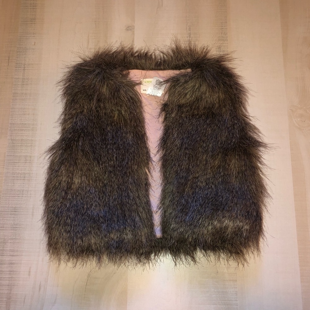 J Crew CrewCuts Girls XS Small Brown Faux Fur Vest
